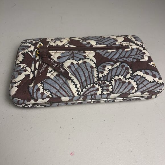 Vera Bradley Blooms Slate Wallet Hard Case Quilted Floral Blue Brown 8x5" - Picture 3 of 13